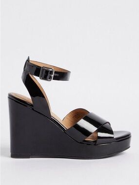 torrid Black Patent Ankle-Strap Wedge Sandals with Buckle